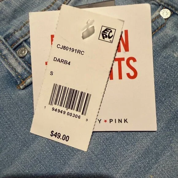 NWT Celebrity Pink Womens Denim Overall Shorts Button Front & Frayed Hem Size S - Picture 6 of 10